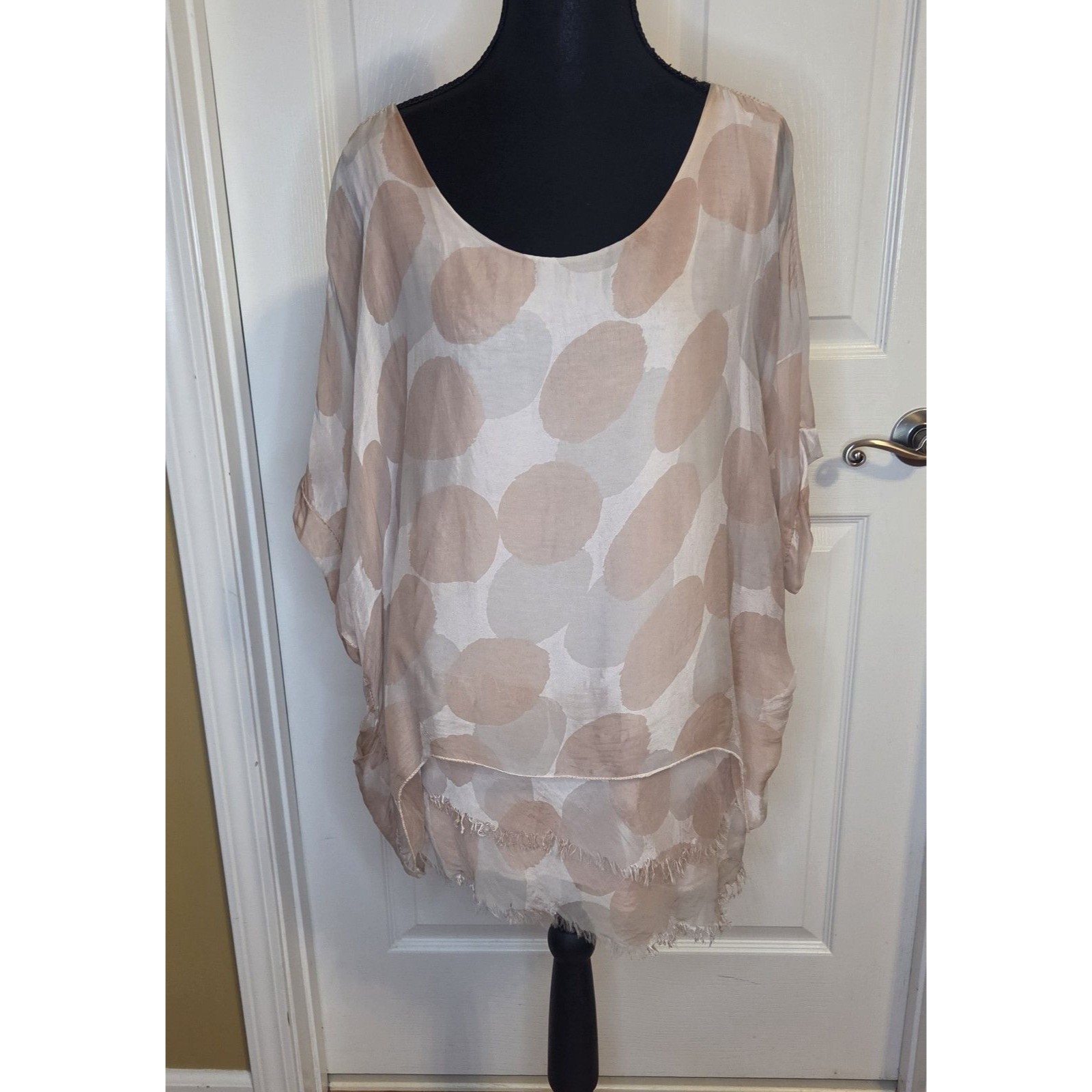 Tina Stephens Womens One Size Adriana Silk Double Raw Edge Pink Polka Dot Top